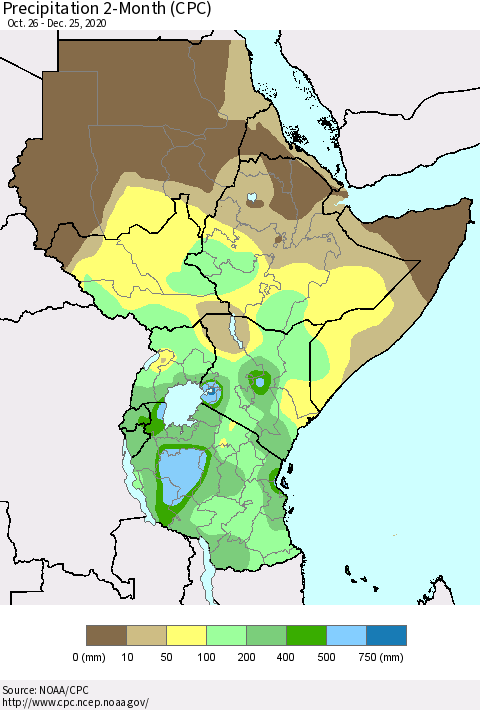 Eastern Africa Precipitation 2-Month (CPC) Thematic Map For 10/26/2020 - 12/25/2020