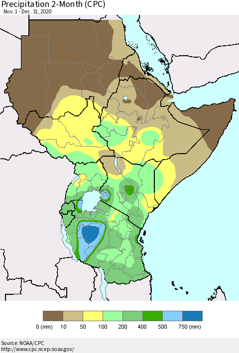 Eastern Africa Precipitation 2-Month (CPC) Thematic Map For 11/1/2020 - 12/31/2020