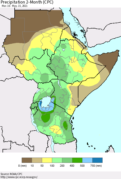 Eastern Africa Precipitation 2-Month (CPC) Thematic Map For 3/16/2021 - 5/15/2021
