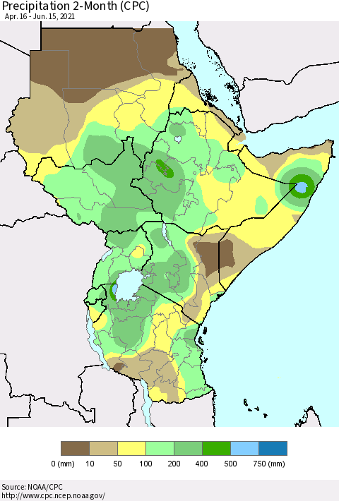 Eastern Africa Precipitation 2-Month (CPC) Thematic Map For 4/16/2021 - 6/15/2021