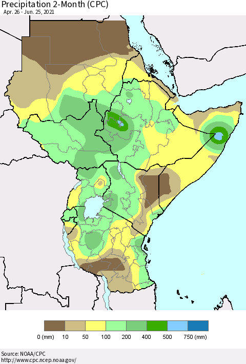 Eastern Africa Precipitation 2-Month (CPC) Thematic Map For 4/26/2021 - 6/25/2021