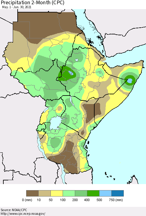 Eastern Africa Precipitation 2-Month (CPC) Thematic Map For 5/1/2021 - 6/30/2021