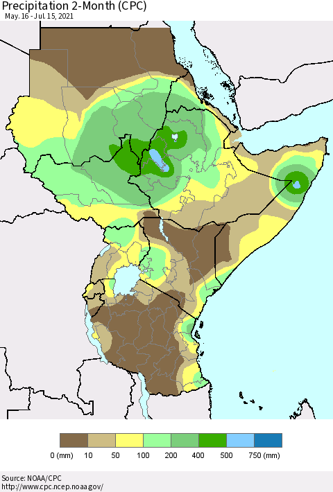 Eastern Africa Precipitation 2-Month (CPC) Thematic Map For 5/16/2021 - 7/15/2021