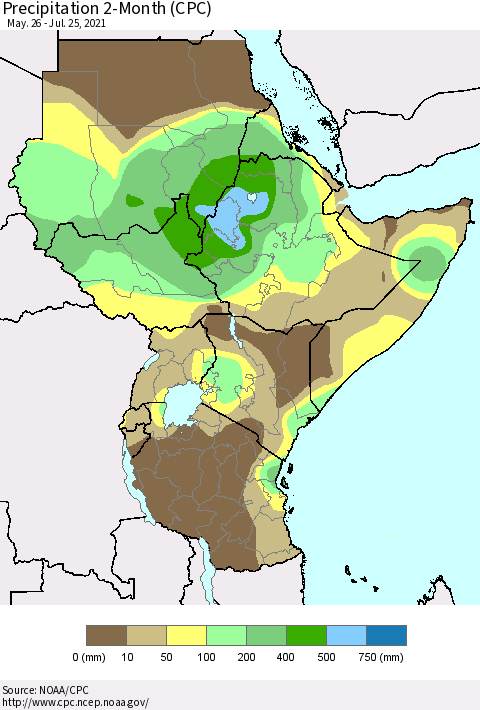 Eastern Africa Precipitation 2-Month (CPC) Thematic Map For 5/26/2021 - 7/25/2021