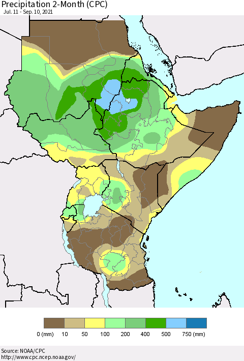 Eastern Africa Precipitation 2-Month (CPC) Thematic Map For 7/11/2021 - 9/10/2021