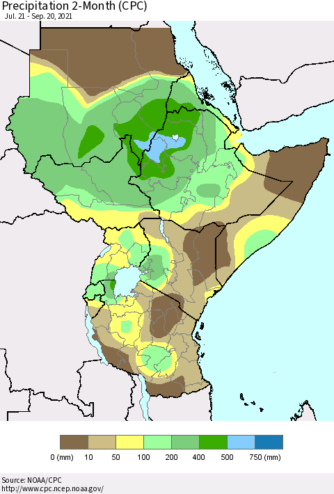 Eastern Africa Precipitation 2-Month (CPC) Thematic Map For 7/21/2021 - 9/20/2021