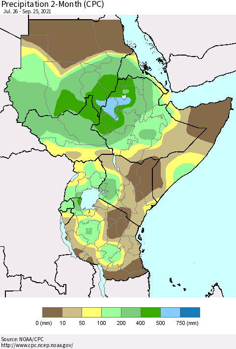 Eastern Africa Precipitation 2-Month (CPC) Thematic Map For 7/26/2021 - 9/25/2021