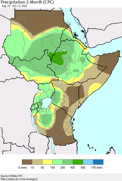 Eastern Africa Precipitation 2-Month (CPC) Thematic Map For 8/16/2021 - 10/15/2021