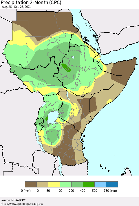 Eastern Africa Precipitation 2-Month (CPC) Thematic Map For 8/26/2021 - 10/25/2021