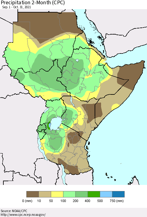 Eastern Africa Precipitation 2-Month (CPC) Thematic Map For 9/1/2021 - 10/31/2021