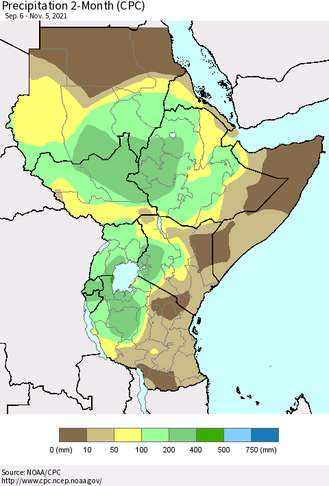Eastern Africa Precipitation 2-Month (CPC) Thematic Map For 9/6/2021 - 11/5/2021