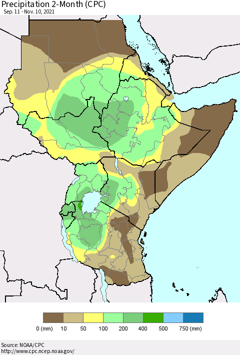 Eastern Africa Precipitation 2-Month (CPC) Thematic Map For 9/11/2021 - 11/10/2021