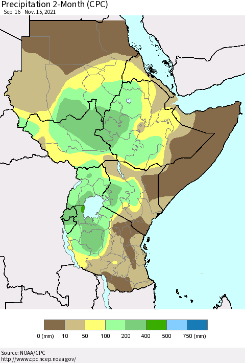 Eastern Africa Precipitation 2-Month (CPC) Thematic Map For 9/16/2021 - 11/15/2021