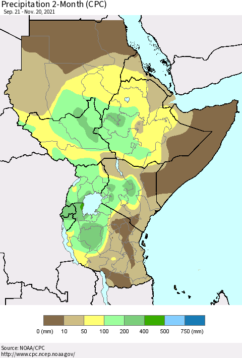 Eastern Africa Precipitation 2-Month (CPC) Thematic Map For 9/21/2021 - 11/20/2021