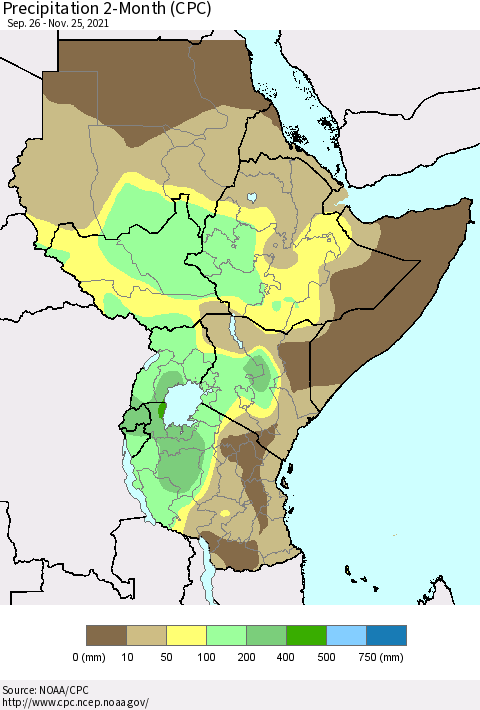 Eastern Africa Precipitation 2-Month (CPC) Thematic Map For 9/26/2021 - 11/25/2021