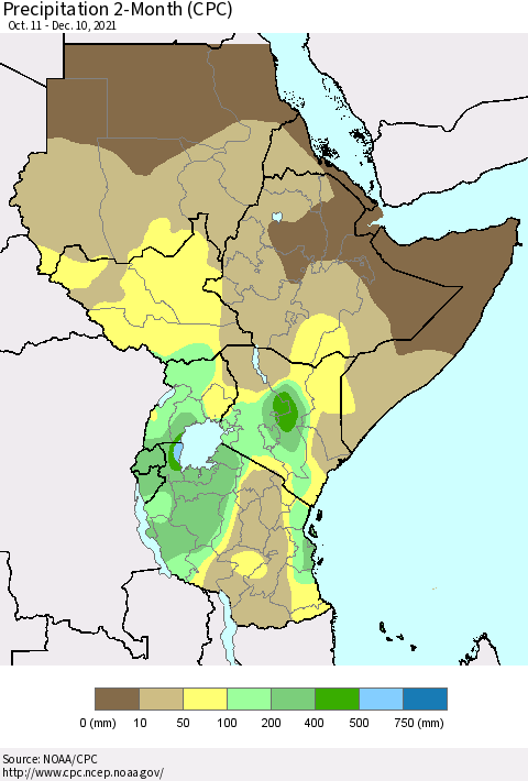 Eastern Africa Precipitation 2-Month (CPC) Thematic Map For 10/11/2021 - 12/10/2021
