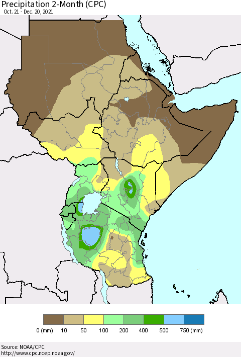 Eastern Africa Precipitation 2-Month (CPC) Thematic Map For 10/21/2021 - 12/20/2021