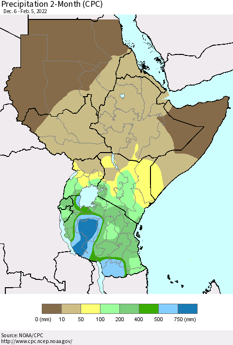 Eastern Africa Precipitation 2-Month (CPC) Thematic Map For 12/6/2021 - 2/5/2022