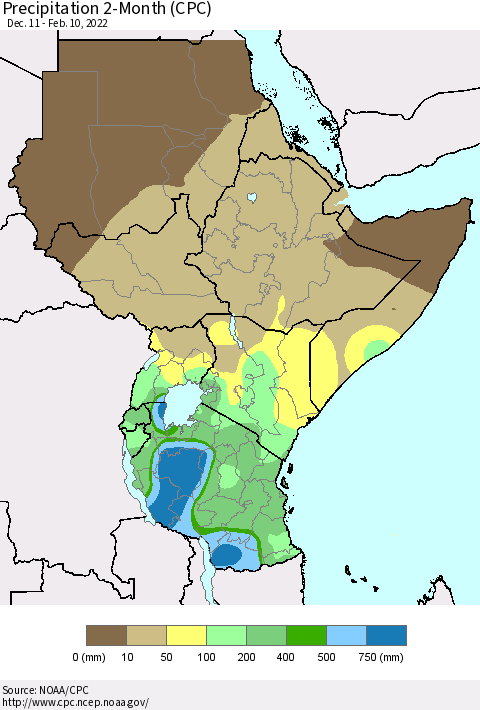 Eastern Africa Precipitation 2-Month (CPC) Thematic Map For 12/11/2021 - 2/10/2022