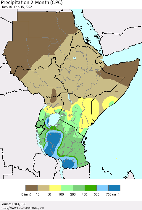 Eastern Africa Precipitation 2-Month (CPC) Thematic Map For 12/16/2021 - 2/15/2022