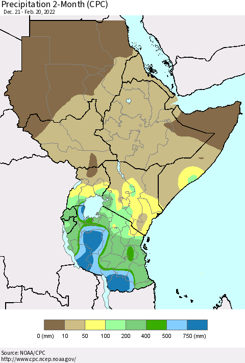 Eastern Africa Precipitation 2-Month (CPC) Thematic Map For 12/21/2021 - 2/20/2022