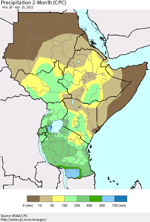 Eastern Africa Precipitation 2-Month (CPC) Thematic Map For 2/26/2022 - 4/25/2022