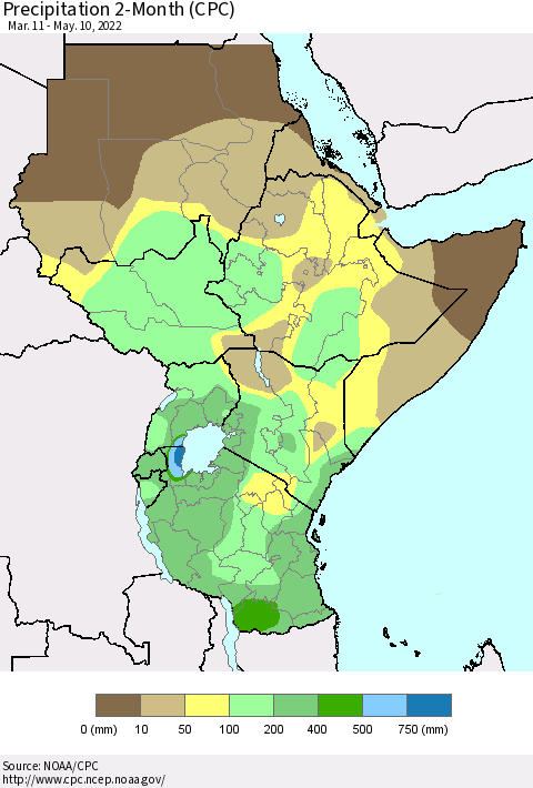 Eastern Africa Precipitation 2-Month (CPC) Thematic Map For 3/11/2022 - 5/10/2022