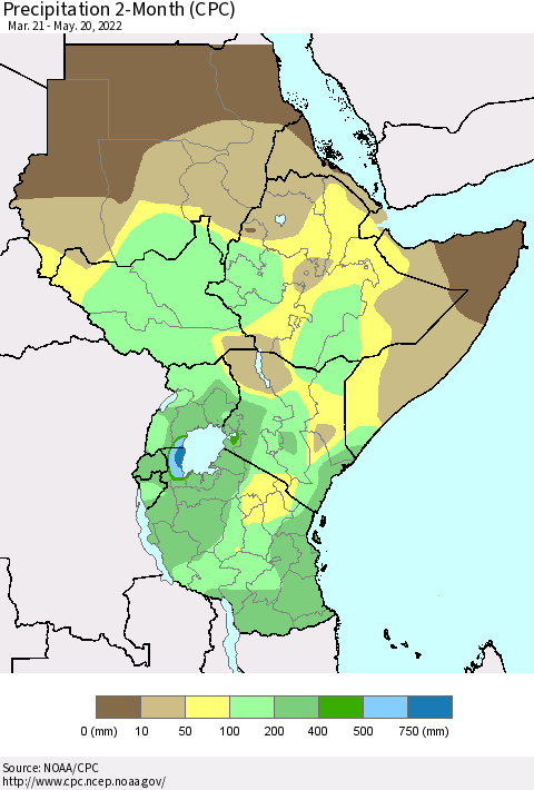 Eastern Africa Precipitation 2-Month (CPC) Thematic Map For 3/21/2022 - 5/20/2022