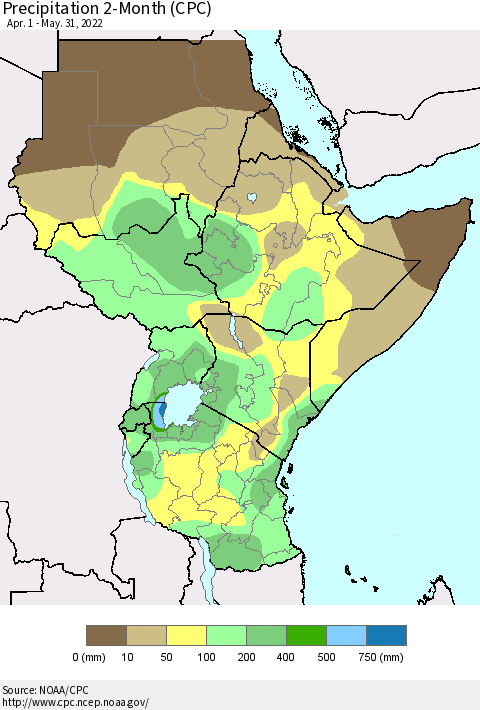 Eastern Africa Precipitation 2-Month (CPC) Thematic Map For 4/1/2022 - 5/31/2022
