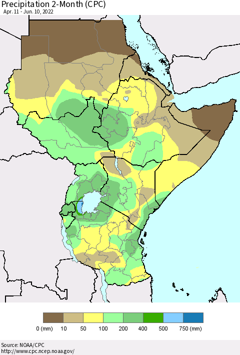 Eastern Africa Precipitation 2-Month (CPC) Thematic Map For 4/11/2022 - 6/10/2022