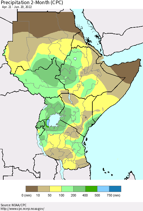 Eastern Africa Precipitation 2-Month (CPC) Thematic Map For 4/21/2022 - 6/20/2022