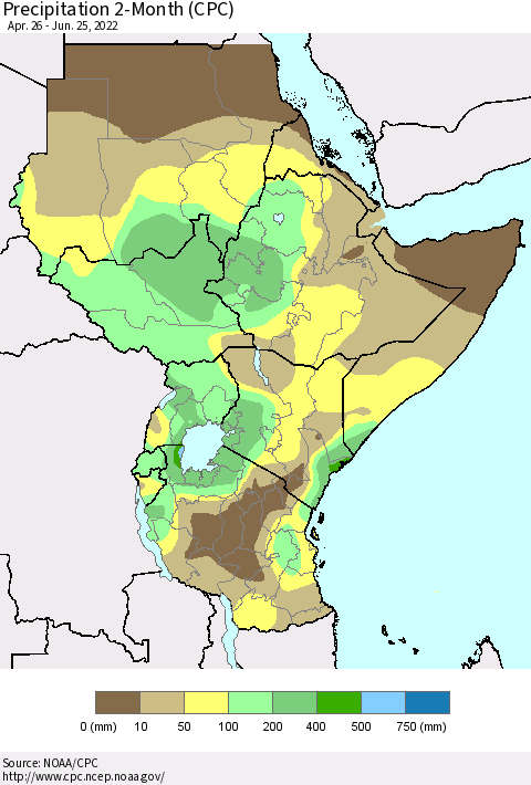 Eastern Africa Precipitation 2-Month (CPC) Thematic Map For 4/26/2022 - 6/25/2022