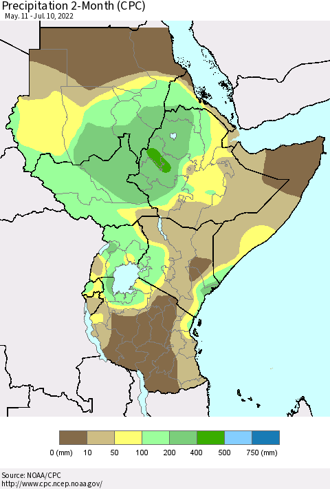 Eastern Africa Precipitation 2-Month (CPC) Thematic Map For 5/11/2022 - 7/10/2022