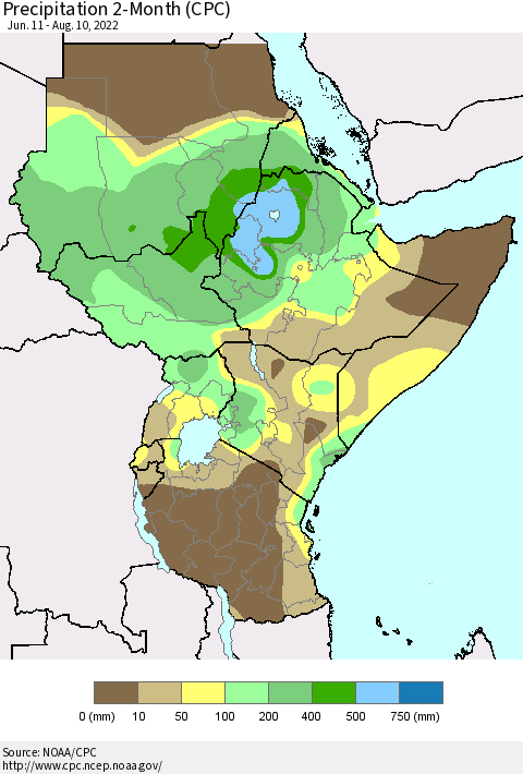 Eastern Africa Precipitation 2-Month (CPC) Thematic Map For 6/11/2022 - 8/10/2022