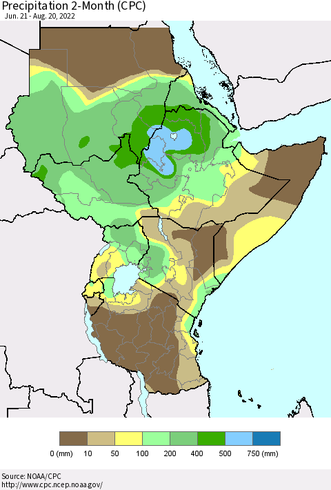 Eastern Africa Precipitation 2-Month (CPC) Thematic Map For 6/21/2022 - 8/20/2022