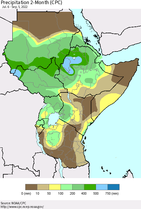 Eastern Africa Precipitation 2-Month (CPC) Thematic Map For 7/6/2022 - 9/5/2022