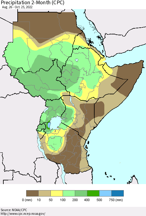 Eastern Africa Precipitation 2-Month (CPC) Thematic Map For 8/26/2022 - 10/25/2022