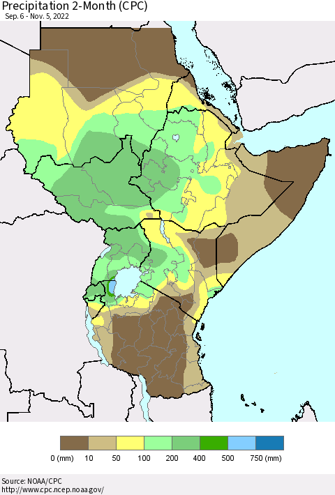 Eastern Africa Precipitation 2-Month (CPC) Thematic Map For 9/6/2022 - 11/5/2022