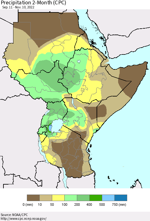 Eastern Africa Precipitation 2-Month (CPC) Thematic Map For 9/11/2022 - 11/10/2022