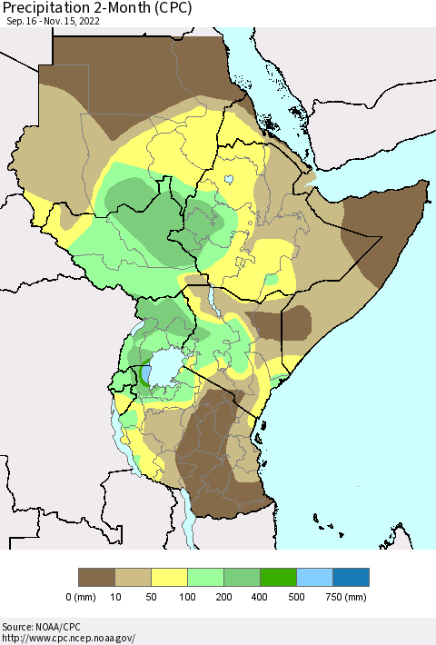 Eastern Africa Precipitation 2-Month (CPC) Thematic Map For 9/16/2022 - 11/15/2022