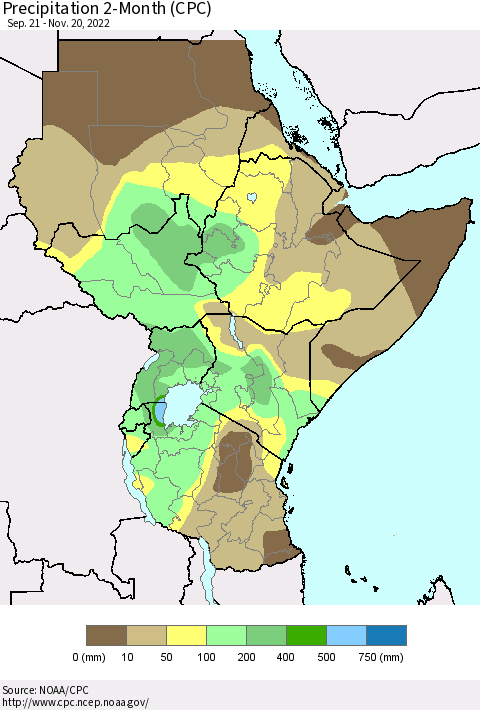 Eastern Africa Precipitation 2-Month (CPC) Thematic Map For 9/21/2022 - 11/20/2022