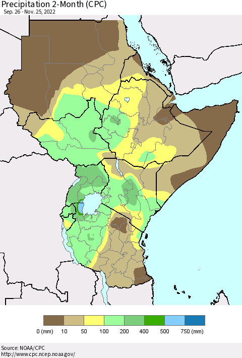 Eastern Africa Precipitation 2-Month (CPC) Thematic Map For 9/26/2022 - 11/25/2022