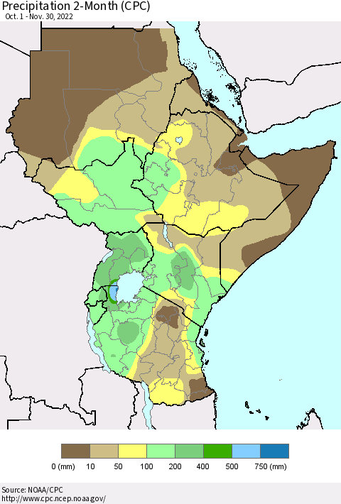 Eastern Africa Precipitation 2-Month (CPC) Thematic Map For 10/1/2022 - 11/30/2022