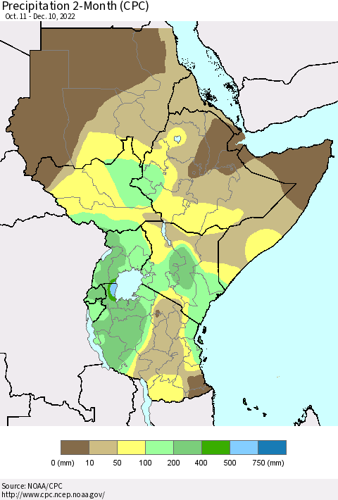 Eastern Africa Precipitation 2-Month (CPC) Thematic Map For 10/11/2022 - 12/10/2022
