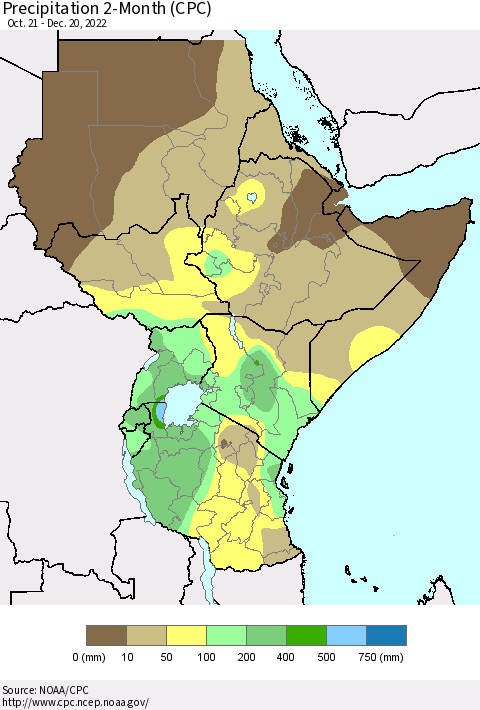 Eastern Africa Precipitation 2-Month (CPC) Thematic Map For 10/21/2022 - 12/20/2022