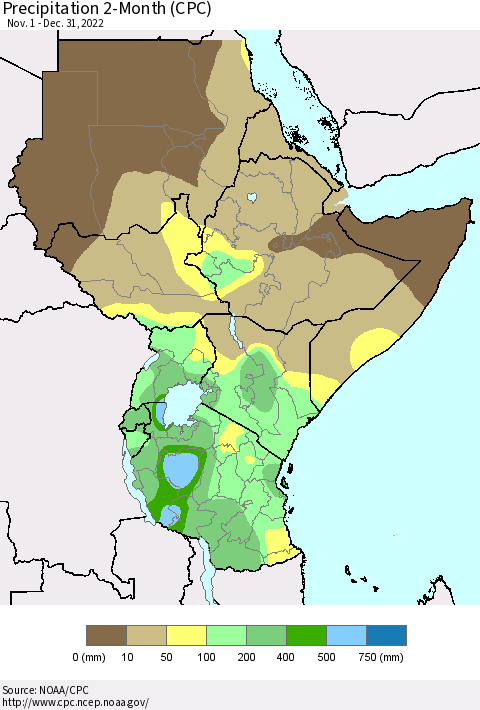 Eastern Africa Precipitation 2-Month (CPC) Thematic Map For 11/1/2022 - 12/31/2022