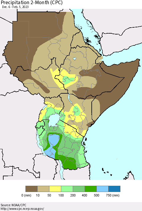 Eastern Africa Precipitation 2-Month (CPC) Thematic Map For 12/6/2022 - 2/5/2023