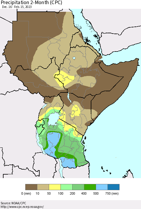 Eastern Africa Precipitation 2-Month (CPC) Thematic Map For 12/16/2022 - 2/15/2023