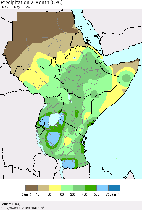 Eastern Africa Precipitation 2-Month (CPC) Thematic Map For 3/11/2023 - 5/10/2023