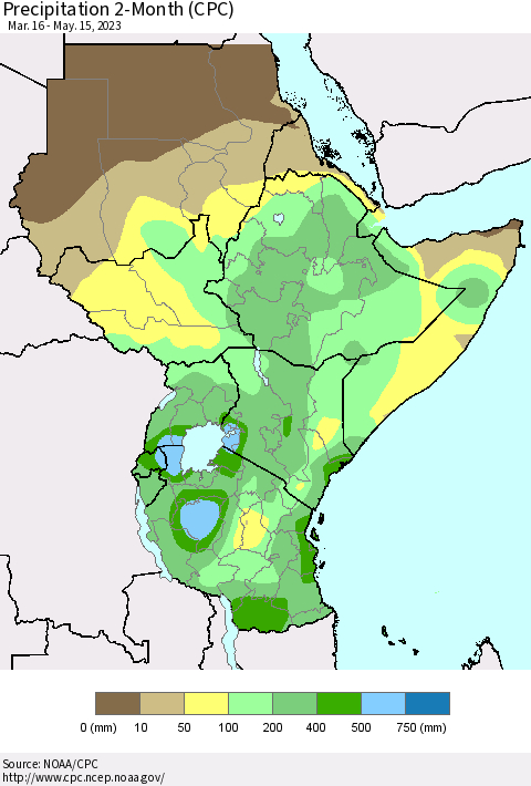 Eastern Africa Precipitation 2-Month (CPC) Thematic Map For 3/16/2023 - 5/15/2023